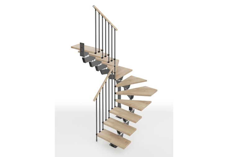 Escalier double quart tournant en bois et acier Knock – 12 marches