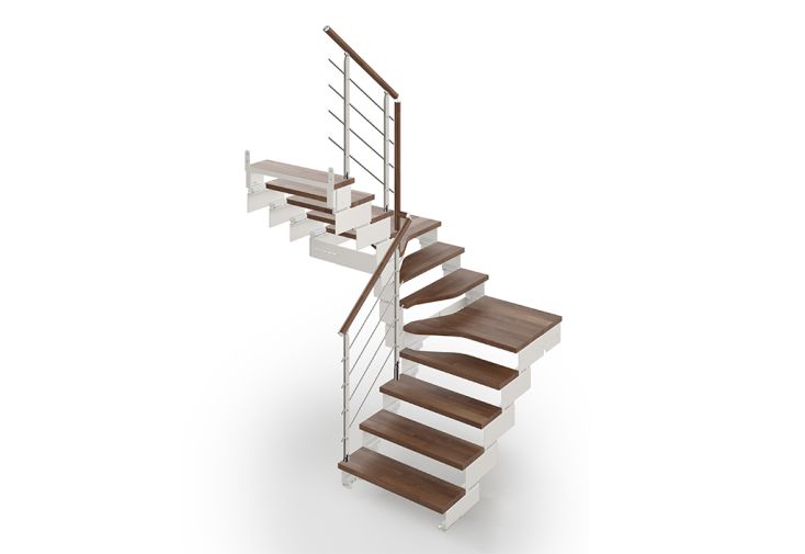 Escalier double quart tournant en bois et acier Composity – 12 marches