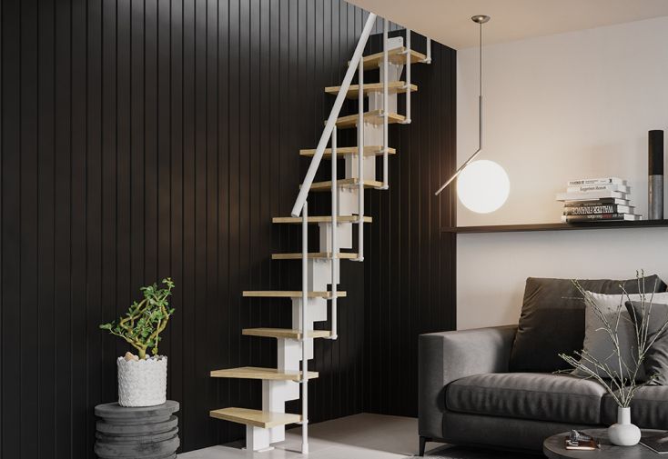 Escalier droit en bois massif et acier largeur 60 cm - Small
