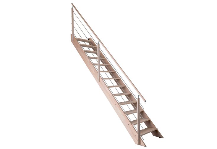 Escalier Droit en Bois de Hêtre 290 cm + Rampe Inox Novah