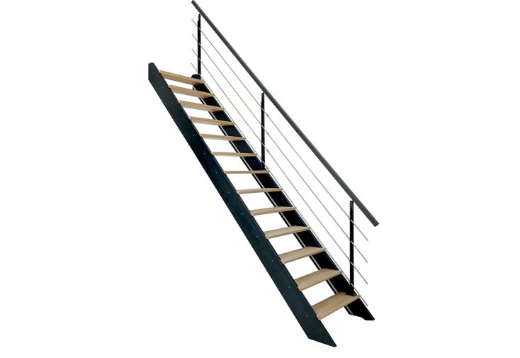 Escalier Droit en Bois Hêtre/Chêne 290 cm + LED + Rampe Alu Spark