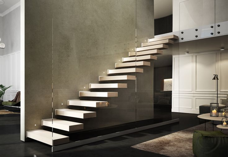 Escalier droit en bois et acier 12 marches Cantilever – largeur 80 cm