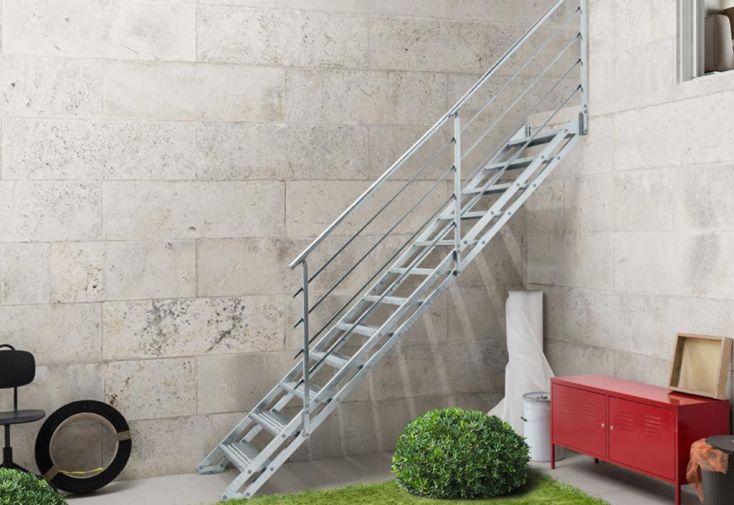 Escalier Extérieur Droit Acier Galvanisé (H : 2,6 à 3 m) Pop Zink