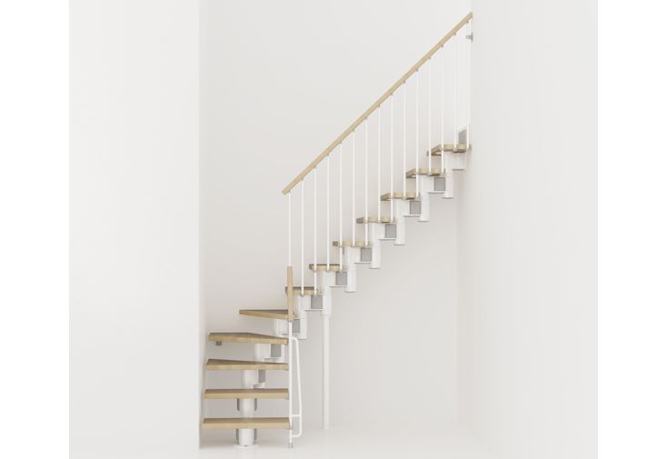 Escalier modulable quart-tournant en bois de hêtre clair et acier - Kompact