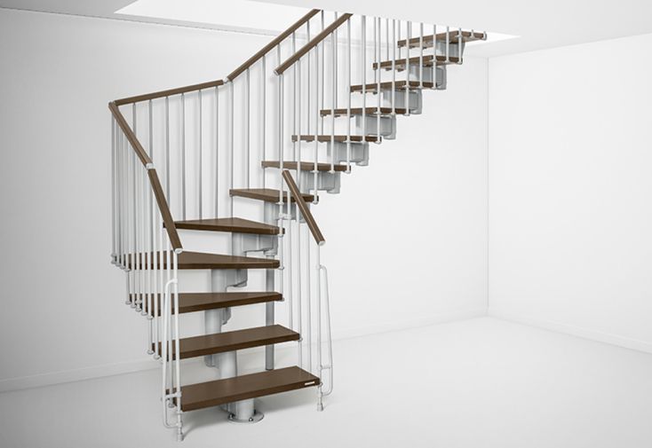 Escalier modulable quart-tournant en acier et hêtre foncé - Kompact