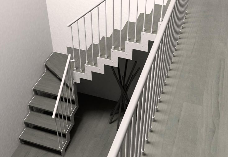 Escalier quart tournant bas en métal et bois 280 cm - Blanc