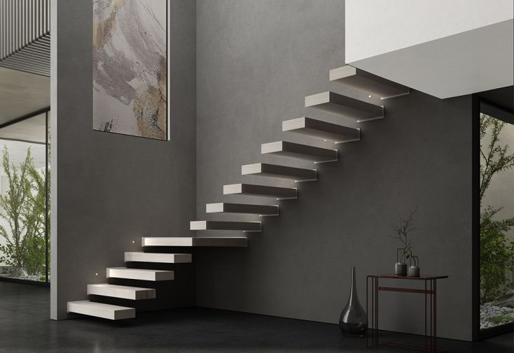 Escalier quart tournant en bois 12 marches Cantilever – largeur 80 cm