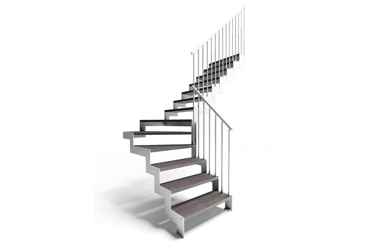 Escalier quart tournant central en métal et bois 280 cm - Blanc