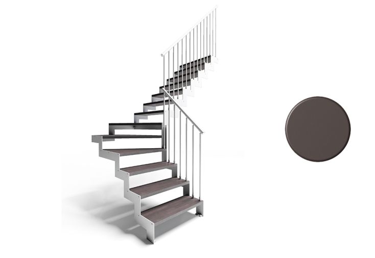 Escalier quart tournant central en métal et bois 280 cm - Bronze