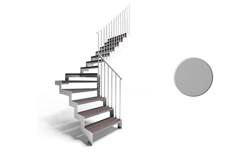 Escalier quart tournant central en métal et bois 280 cm - Gris