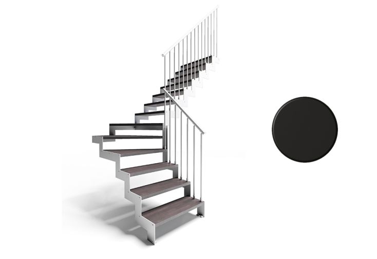 Escalier quart tournant central en métal et bois 280 cm - Noir
