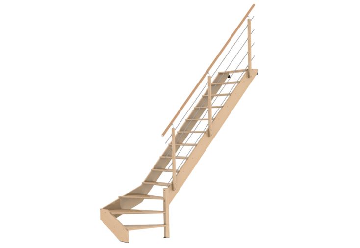 Escalier Quart Tournant Droit Bois de Hêtre 290 cm + Rampe Inox Novah