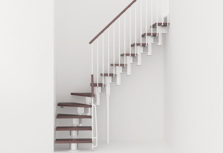 Escalier modulaire quart-tournant Kompact hêtre foncé et acier