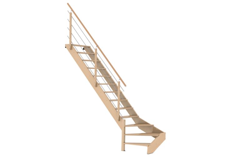 Escalier Quart Tournant Gauche Bois de Hêtre 290 cm + Rampe Inox Novah