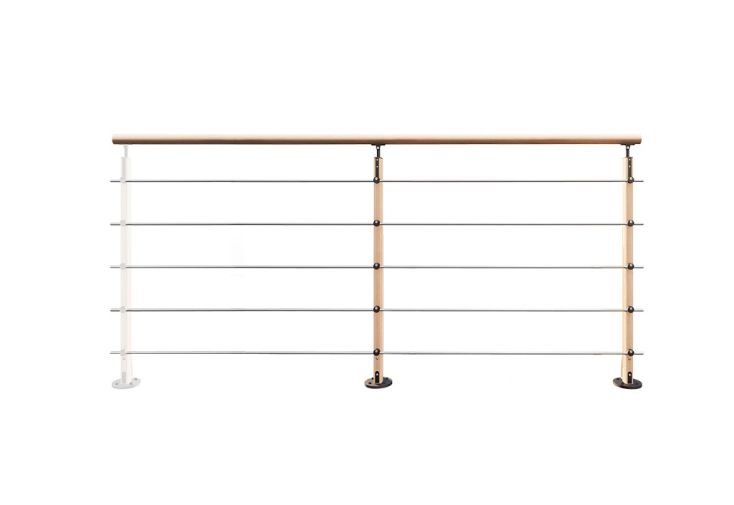 Garde-corps intérieur en bois de hêtre et inox Hesta – 2 m
