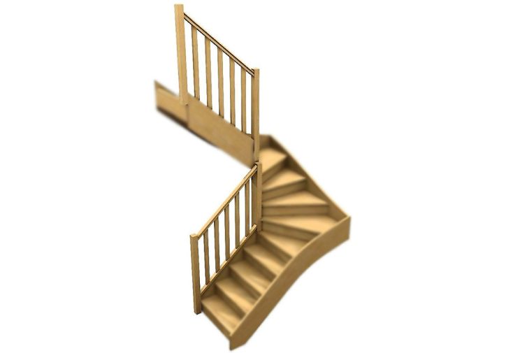Rampe Balustres Droits : Escalier Double Quart Tournant Bois 288 cm Oléa