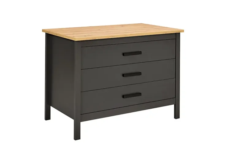 Ilot central cuisine 3 tiroirs 75 x 124 cm - Anthracite et bois