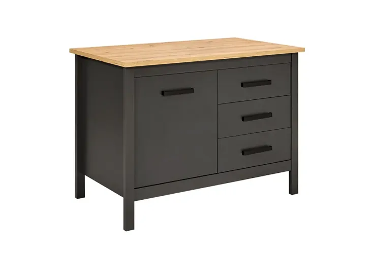 Ilot central cuisine 1 placard et 3 tiroirs 75 x 124 cm - Anthracite et bois