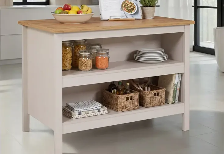 Ilot central cuisine en bois 124 x 75 cm  - Cachemire et bois