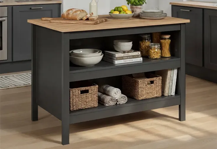 Ilot central cuisine en bois 124 x 75 cm  - Gris et bois