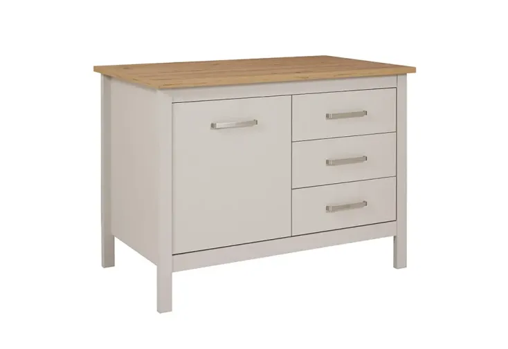 Ilot central cuisine 1 placard et 3 tiroirs 75 x 124 cm - Cachemire et bois