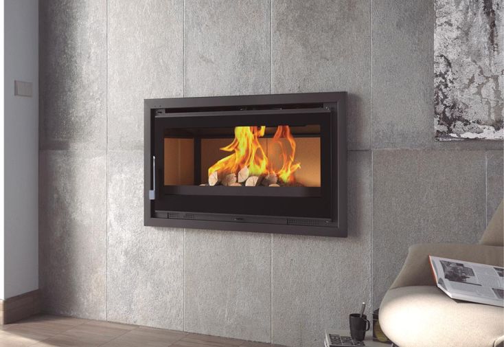 Insert à bois double combustion + ventilation – 13,5 kW