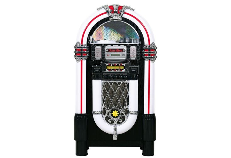 Jukebox vintage CD, Bluetooth et USB 2x 20 W stéréo – 57 x 30 x 105 cm