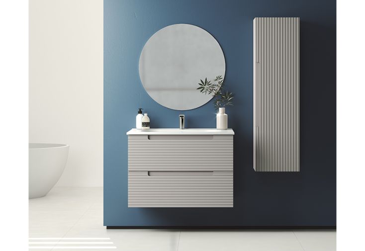 Ensemble meubles de salle de bain : meuble de vasque encastrable, miroir  LED, placard