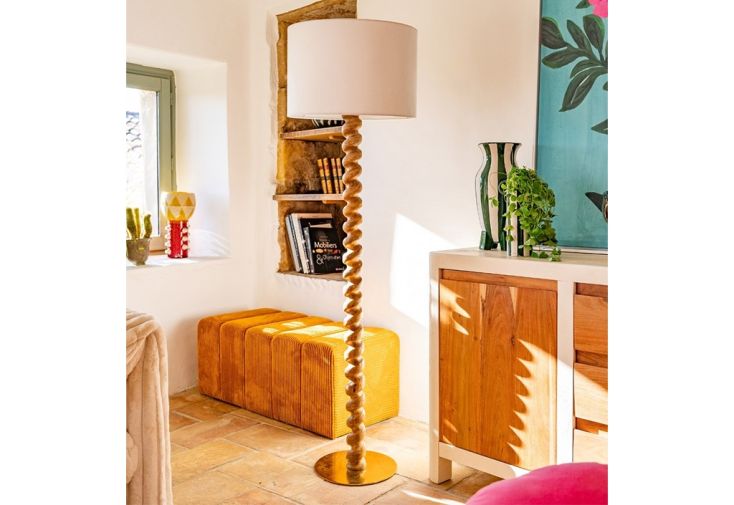 Lampadaire en bois et coton Koloa – ø 45 x 155 cm