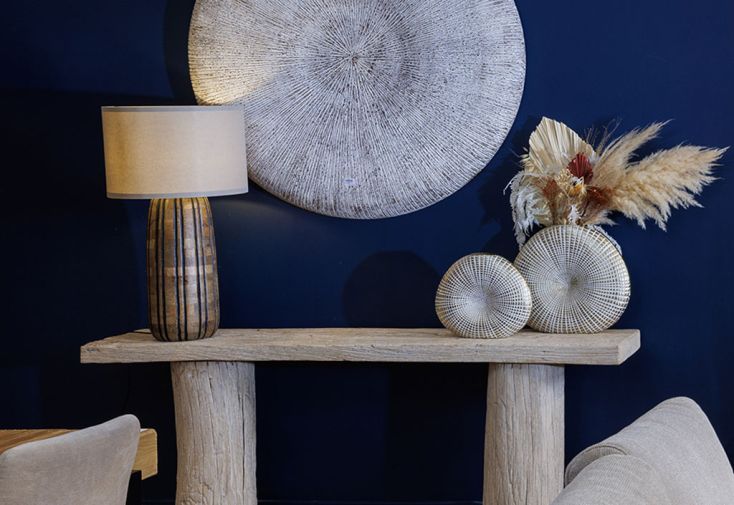 Lampe à poser en bois de manguier et tissu – Forest