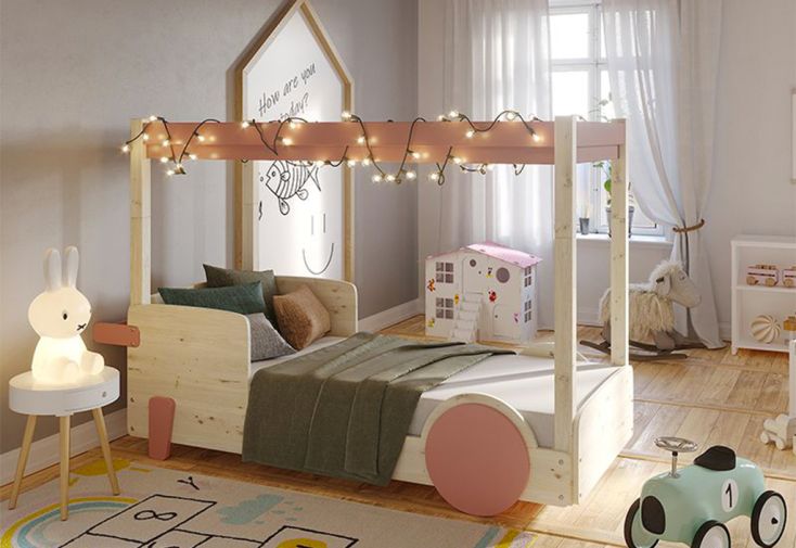 Lit Baldaquin Enfant Bois de Sapin Discovery 90 x 190 cm (Pls Coloris)