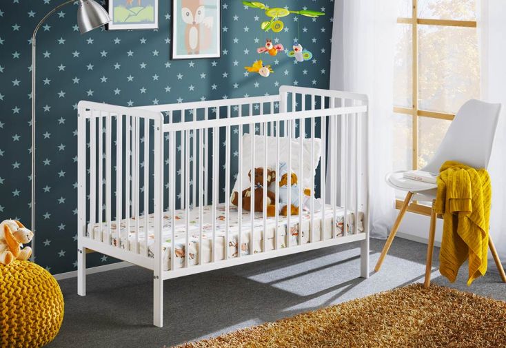 Lit Bébé en Bois avec Matelas Cypi 65 x 124 cm Blanc - ASM