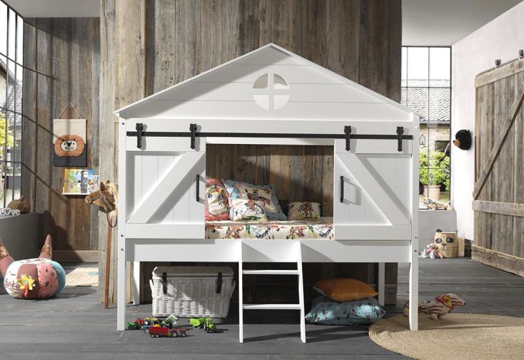 Lit Cabane Enfant en Bois Blanc 90 x 200 cm - Barnie - Vipack