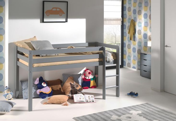 Lit Enfant en Bois 90 x 200 cm Mezzanine H114 cm Pino - Gris