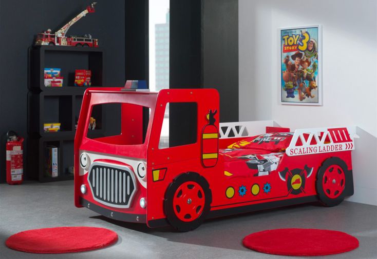 Lit pour Enfant en Bois 90 x 200 cm Camion de Pompier Rouge - Vipack