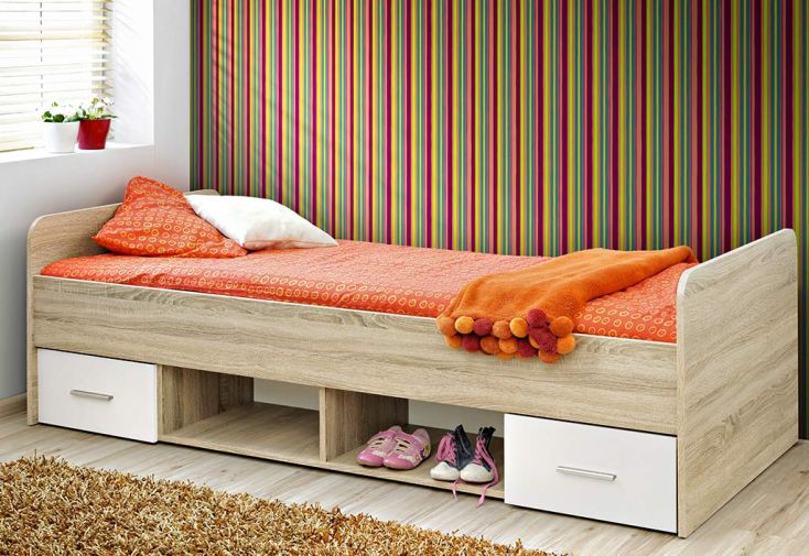 Lit Enfant en Bois avec Rangements Dino 90 x 200 cm