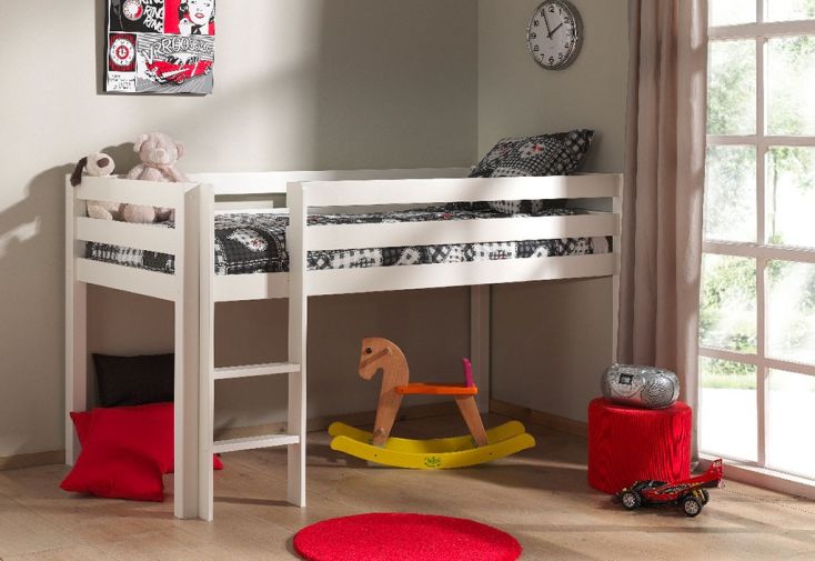 Lit Enfant en Bois 90 x 200 cm Mezzanine H114 cm Pino - Blanc