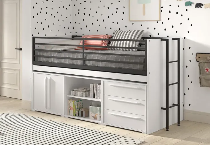 Lit mi-hauteur pour enfant en bois 90 x 200 cm avec rangements – Sam B