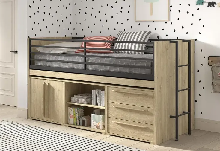 Lit mi-hauteur pour enfant en bois 90 x 200 cm avec rangements – Sam 