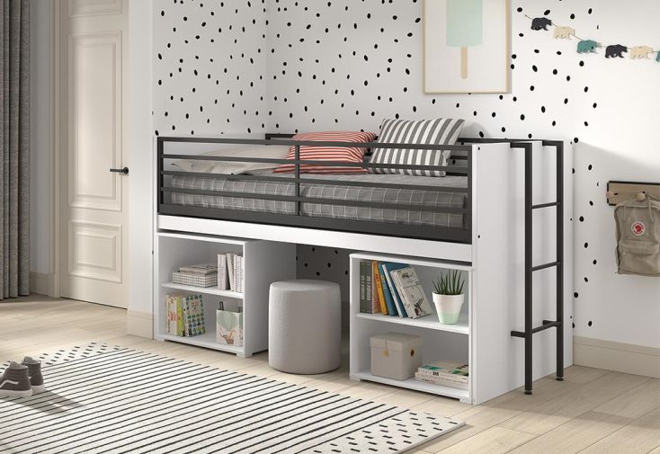 Lit mi-hauteur pour enfant en bois 90 x 200 cm avec bibliothèque Sam