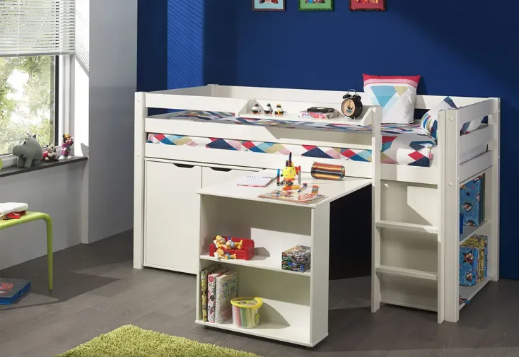 Lit enfant mi-hauteur avec rangements Pino : commode 2 portes + bureau