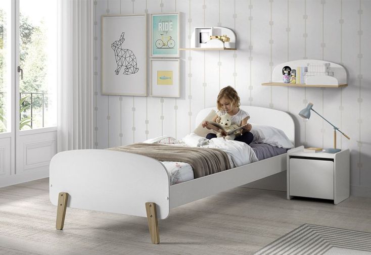 Lit pour Enfant en Bois de Pin et MDF Kiddy 90 x 200 cm (4 Coloris)