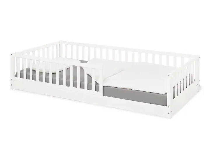 Lit de sol pour enfant en bois de hêtre massif 90 x 200 – Evi blanc