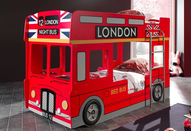 Lit Superposé Enfant Bus London 90 x 200 cm en Bois + LED