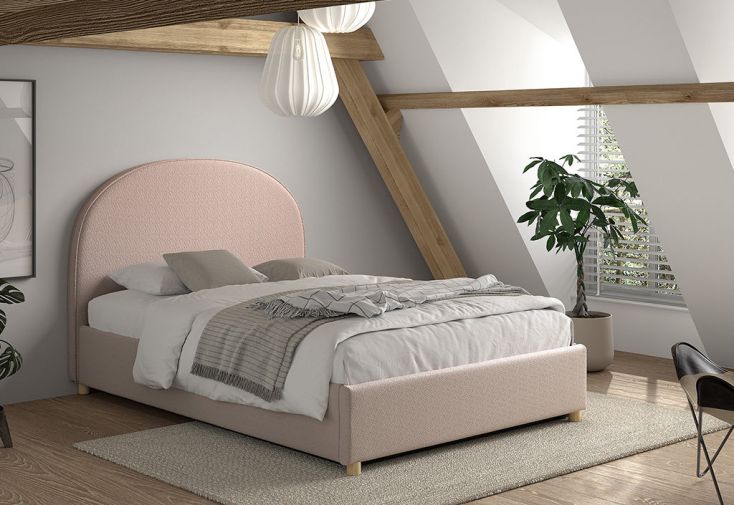 Lit double en bois et tissu bouclé + rangements Moon – 140 x 200 cm