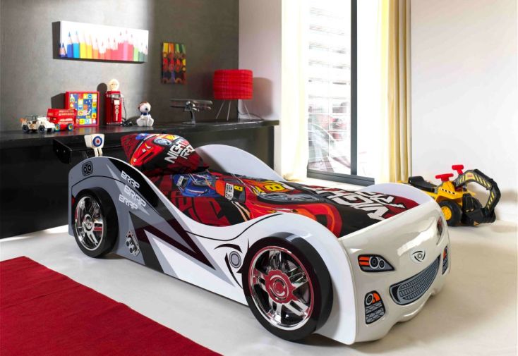 Lit Voiture Blanche en Bois pour Enfant 90 x 200 cm Brab brab