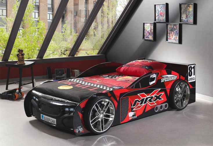 Lit Voiture Noir en Bois pour Enfant 90 x 200 cm MRX