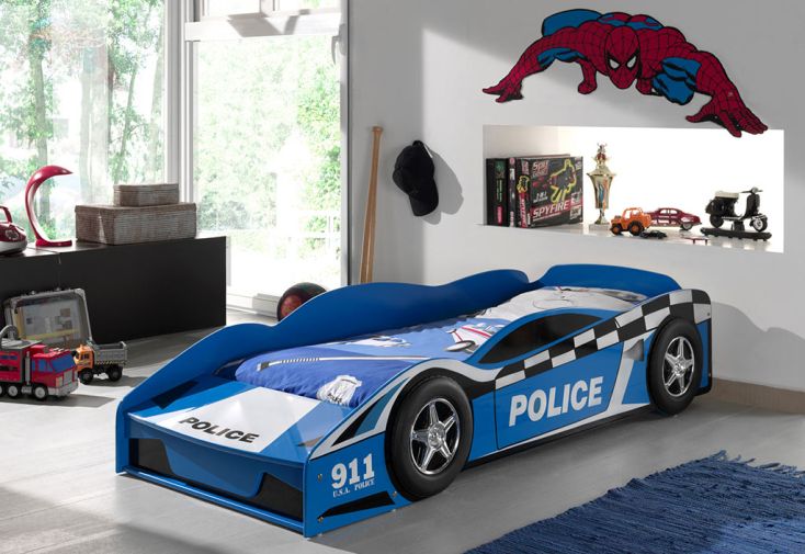 Lit Enfant Police 70 x 140 cm Voiture en Bois