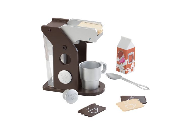 Kit de dinette en bois pour enfant 9 pièces machine à café + réservoir