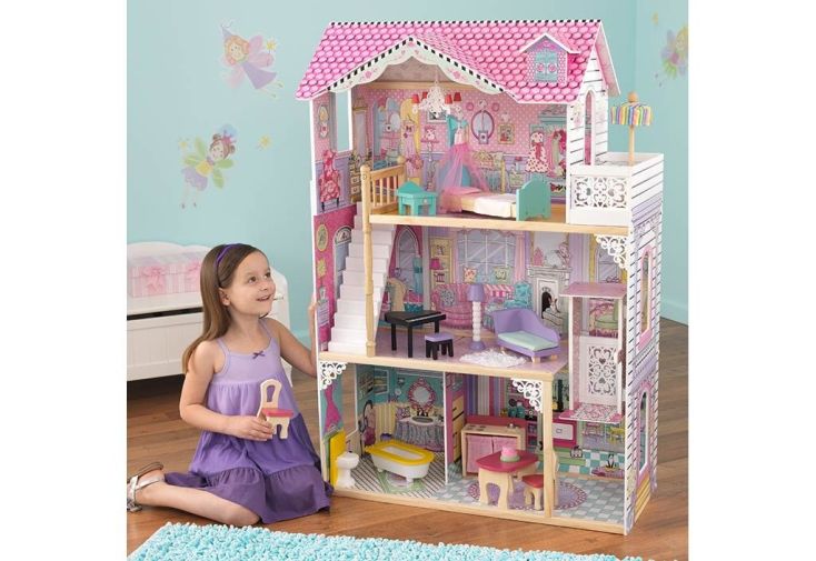 KidKraft 65934 Maison de poupées en bois Annabelle incluant accessoires et mobilier 3 étages de jeu pour poupées 30 cm